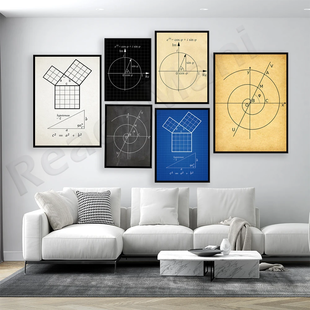 Спиральный плакат Archimedes по формуле эулера Теорема Пифагора математическое