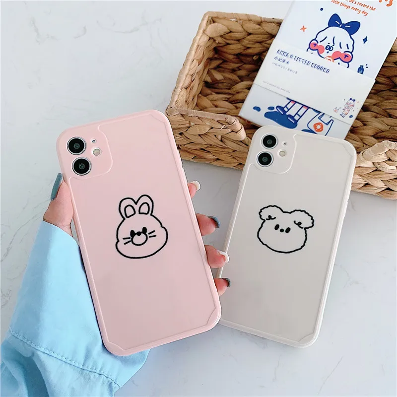 

Cute Cartoon Animals Straight Edge Phone Case For iPhone 12 Mini 11 Pro XS Max XR X 7 8 Plus Case Soft TPU Cover Fundas Coque