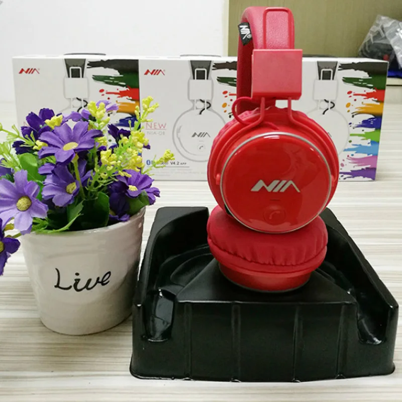 Beauty ninia Q8 стерео Bluetooth наушники беспроводной стерео складные спортивные гарнитуры Поддержка приложения с микрофоном Поддержка TF карты fm-радио - Цвет: Красный