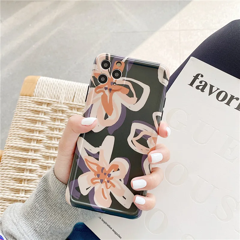

Retro Oil Painting abstract summer flower cute Phone case For iPhone 11 Pro Max XR X XS Max case for iPhone 7 7 Plus 8 Plus Case