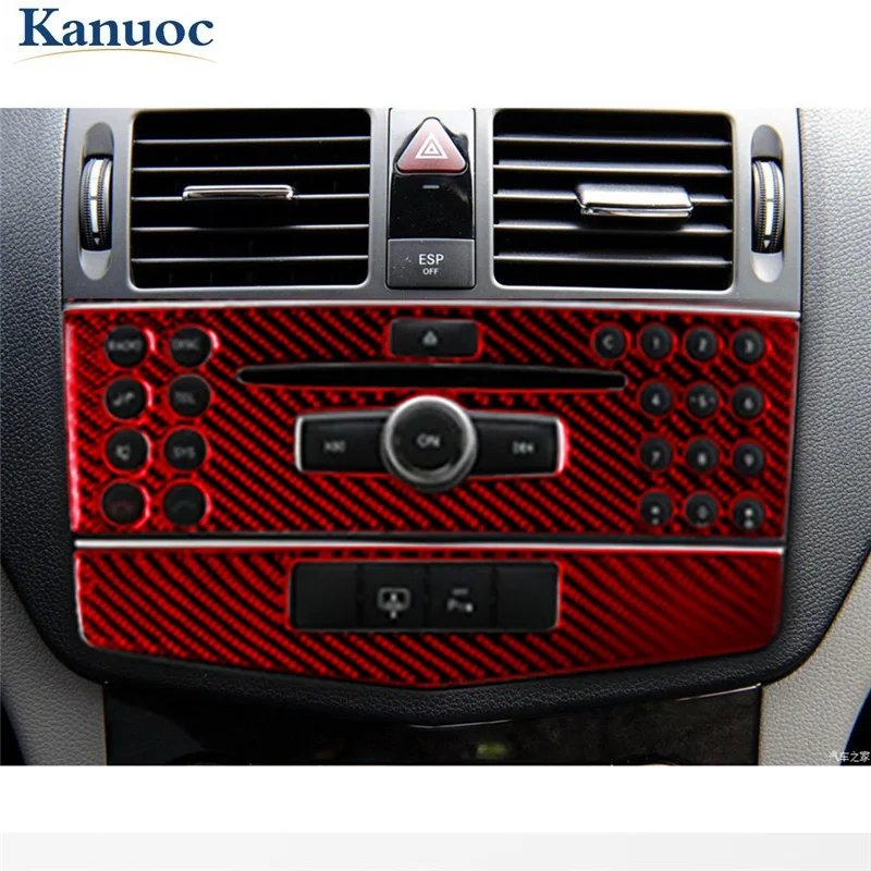 

Section C Car Center Console CD Panel Trim Decal Cover Red Carbon Fiber Sticker Accessories For Mercedes Benz C W204 2007-2010