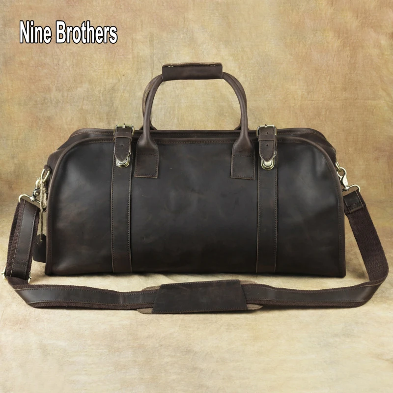 

Genuine Leather Man Foldable Travel Bag High Quality Business Men Large Capacity Folding Travel Bag Weekend Bags Nine Brothers