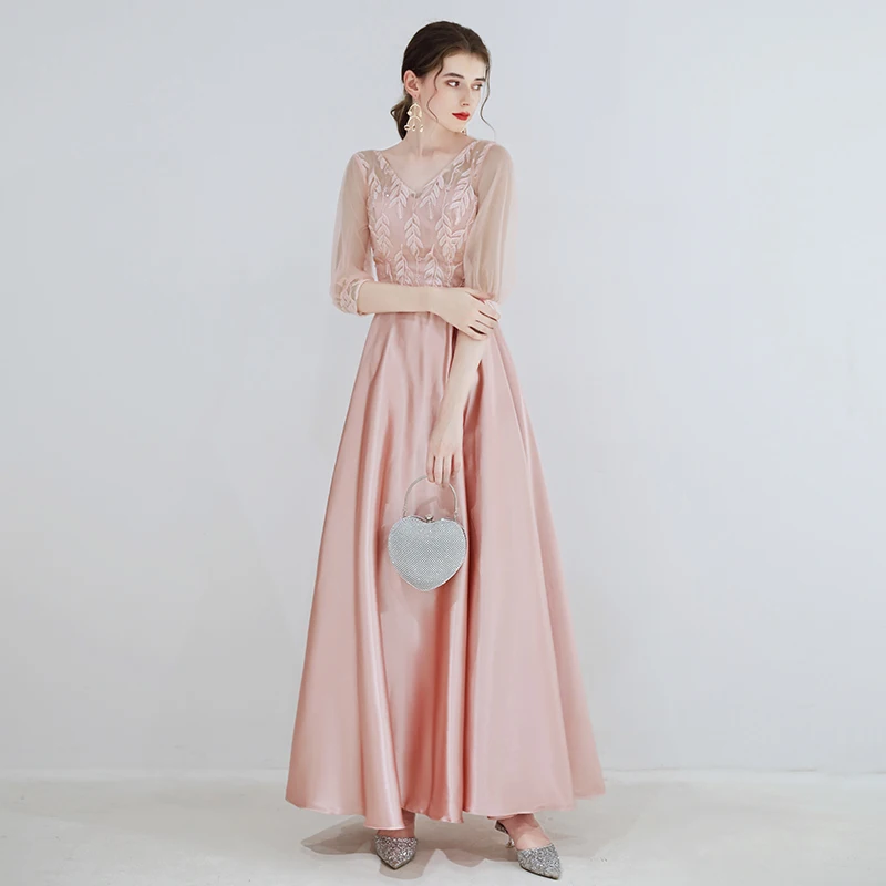 

Women's evening dress gown O neck half sleeve lace satin long wedding party dress Plus size Ceremony Bespoke Occasion Dresses