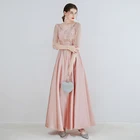 Женское атласное вечернее платье, длинное кружевное платье на свадьбу, с круглым вырезом и полурукавами, размера плюс