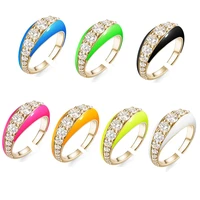 gold color rainbow fashion women finger jewelry prong set 5a clear cz neon enamel open adjusted dome ring