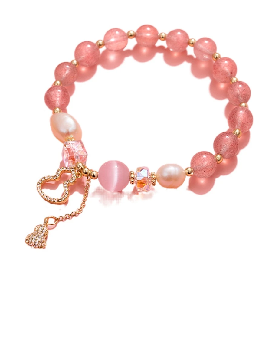 

TT Strawberry Quartz Bracelet Ins Special-Interest Design Opal Beaded Pink Crystal Women's Moonstone Jewelry Wholesale