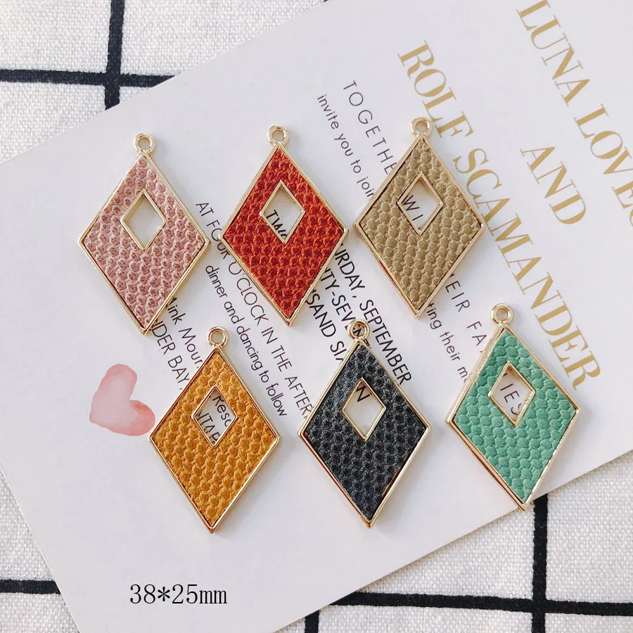 

Free Shipping Fashion Geometry Bicone Shape Charms Ornament Accessories Fabric Paved Earring Pendants DIY Jewelry 38*25mm 20pcs