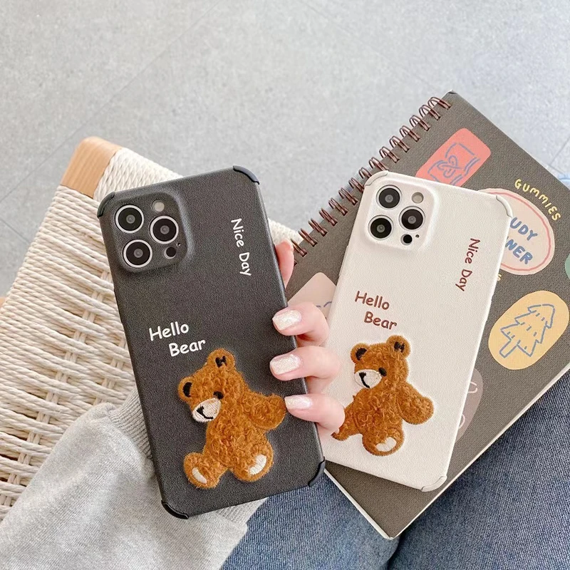 

Hot Military shockproof cute cartoon 3D bear Soft Lambskin Phone Case For apple iPhone 12 Pro 7 8 Plus X XS XR MAX 11 SE Cover
