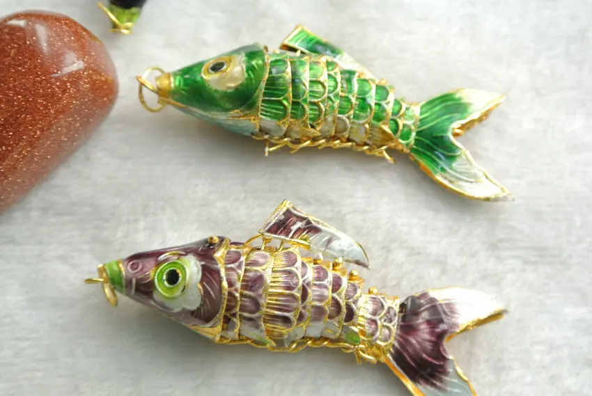 6 шт Wiggle Like Real Fish китайская перегородчатая эмаль кулон с карпом цветов около 45 мм