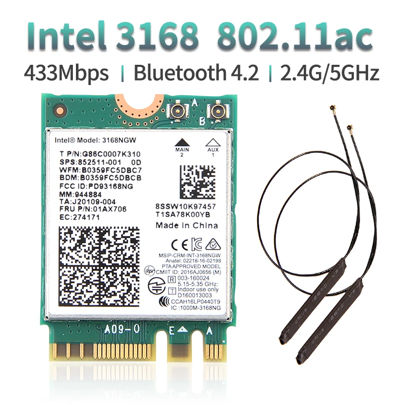 Двухдиапазонная беспроводная сетевая карта 600 Мбит/с Wi Fi ресивер Intel 3168 AC 3168NGW NGFF M.2
