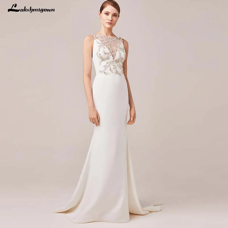 2019 атласное с глубоким декольте Русалка Свадебные платья бисером корт поезд