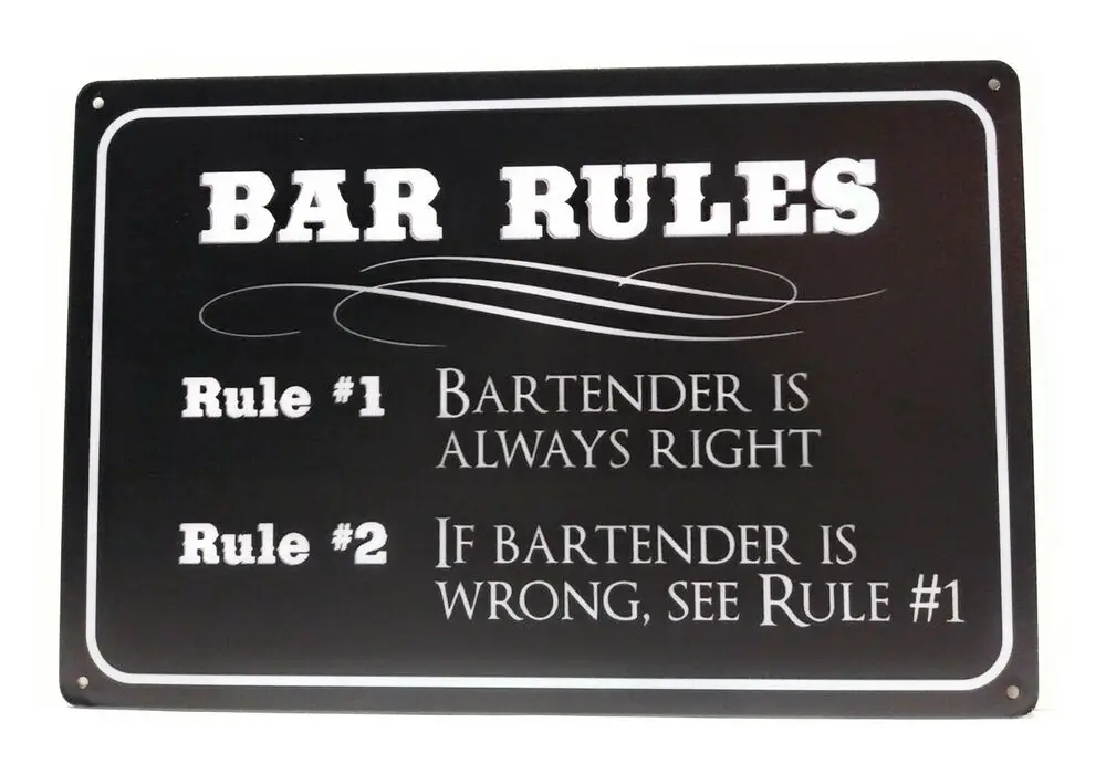 

Bar Rules Bartender is Always Right, If Bartender is Wrong See Rule #1, Bar Sign Metal Painting Metal Poster 20x30cm Poster 2021