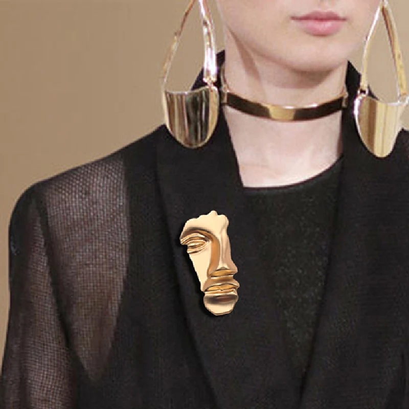 Винтажная Золотая получеловеческая брошь для лица женские металлические