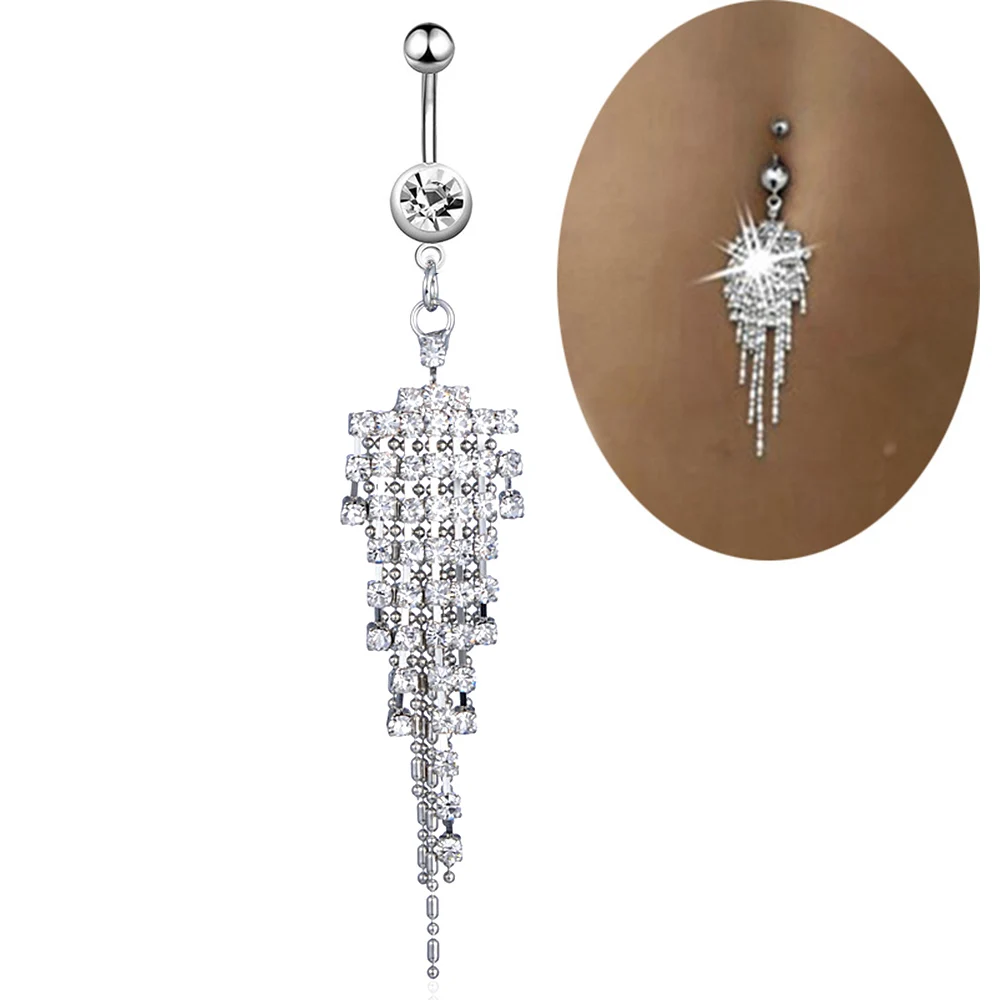 

New Crystal Tassel Dangle Navel Belly Button Ring Drop Dangle Body Piercing Nombril Ombligo Women Body Jewelry