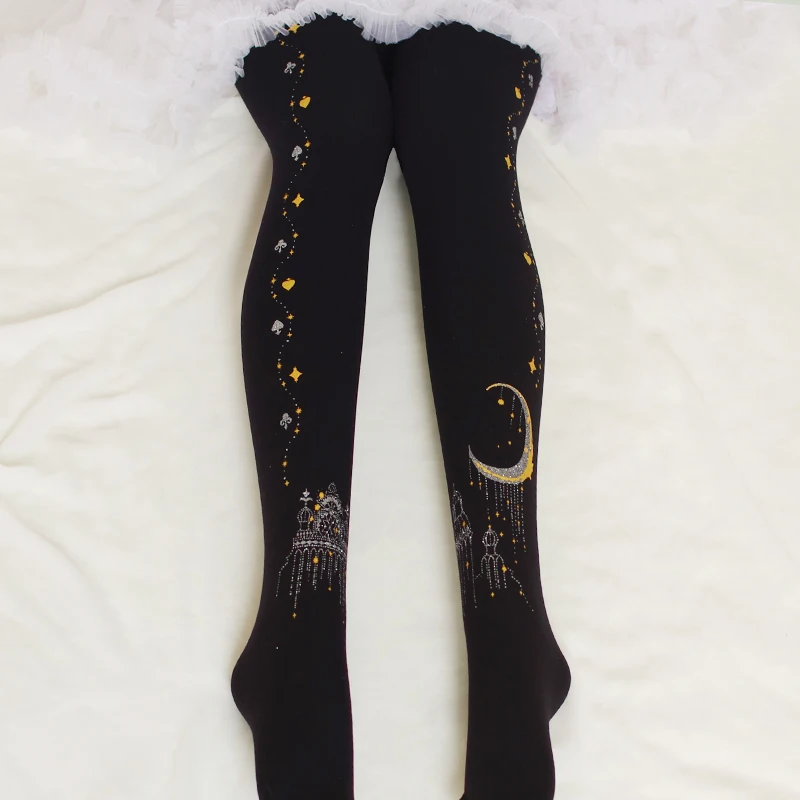 Japanese Sweet Lolita Stockings Retro Lolita Bronzing Printing Pantyhose Harajuku Tattoo Stocking Female Velvet Pantyhose