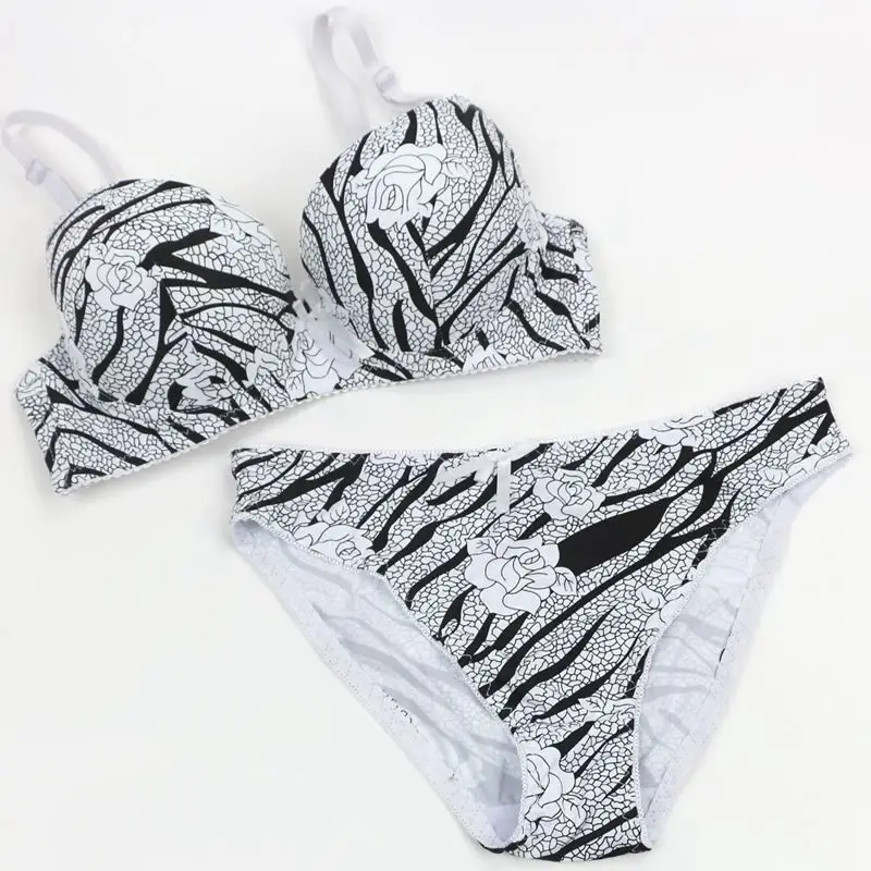 

Women Bras Set Back Closure Floral Printing Full Cup Convertible Straps Seamless Lace Panties Underwear Suits Padded Bra Suit