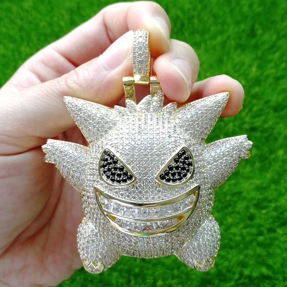 Large Size Brass CZ evil spirit Pendant Hip Hop Necklace Men Women Jewelry Iced Out CN502
