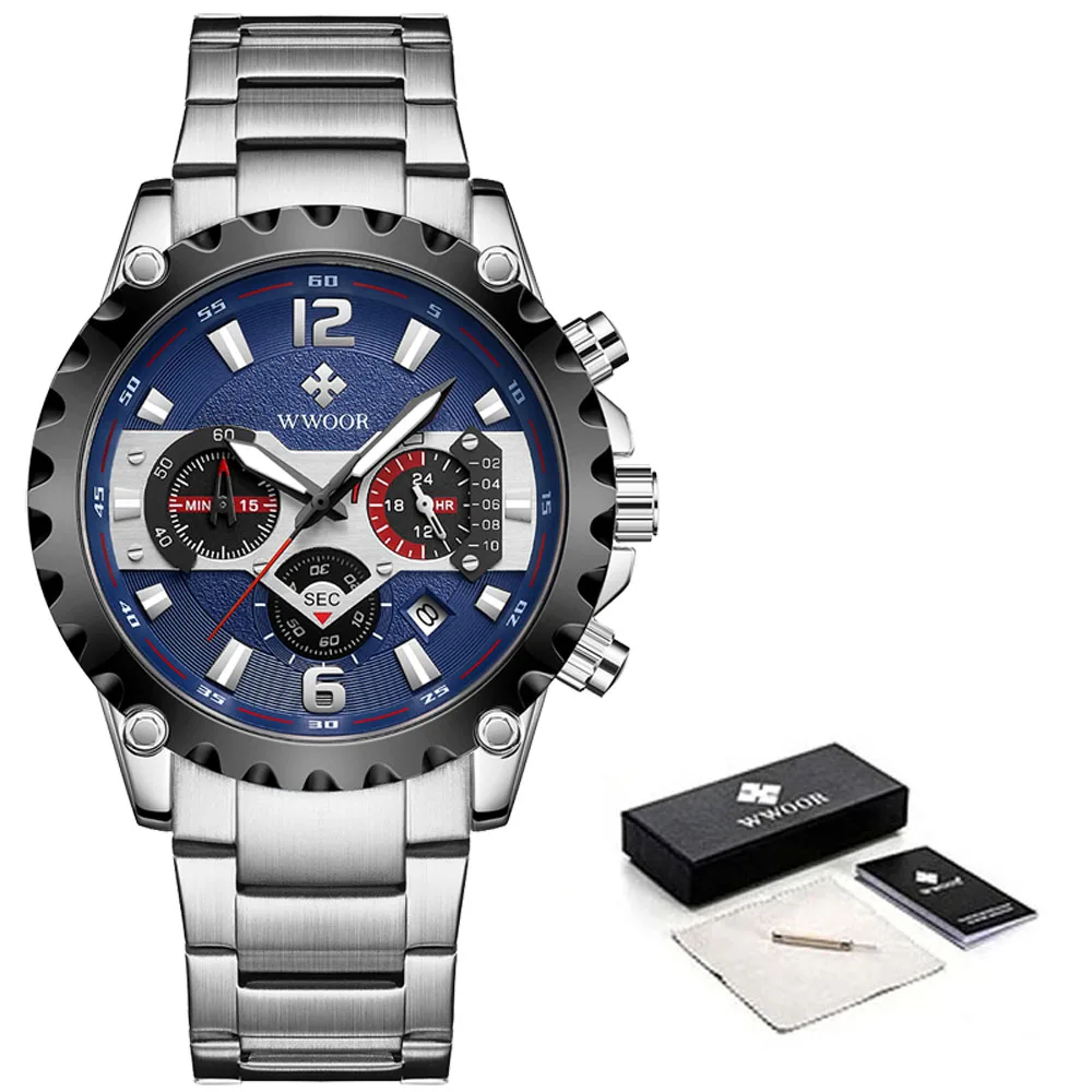 

2021 New Watches Men Luxury Brand WWOOR Chronograph Sports Watches Waterproof Military Full Steel Quartz Mens Watch Reloj Hombre