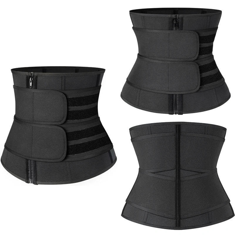 Black(Double Velcro) Женский корсет для похудения, утягивающий пояс, утягивающий живот, утягивающий пояс для похудения, моделирующий Массажный пояс с эффектом сауны, корректирующий корсет для тела - Цвет: Black(Double Velcro)