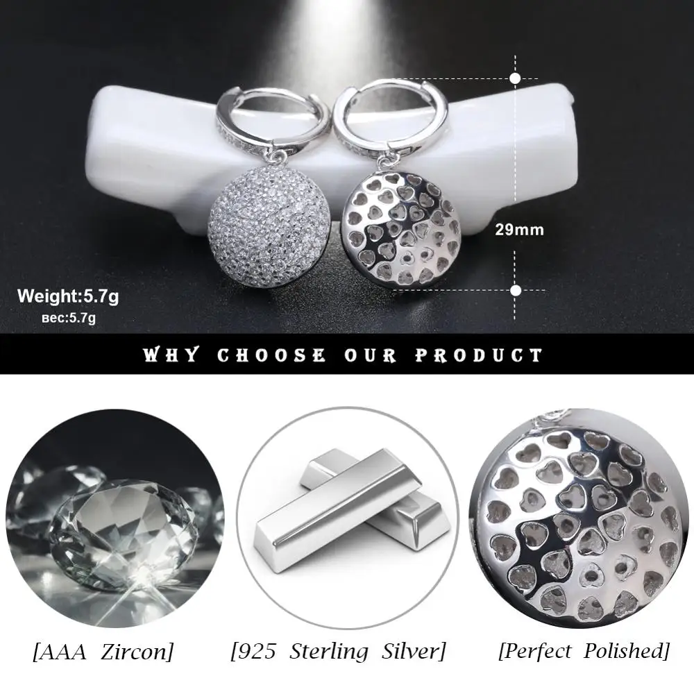 Круглые серьги кольца из серебра 925 пробы с микро инкрустацией TSE42|Серьги-кольца| |