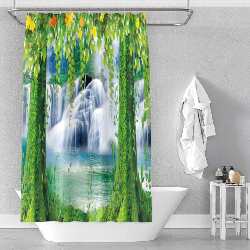 Водонепроницаемая занавеска для душа из полиэстера с принтом Водопад | Дом и сад