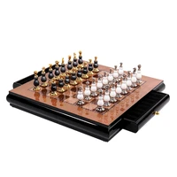 luxury international chess wooden chess board set with metal chess pieces 40cm large chessboard creative living room decoration