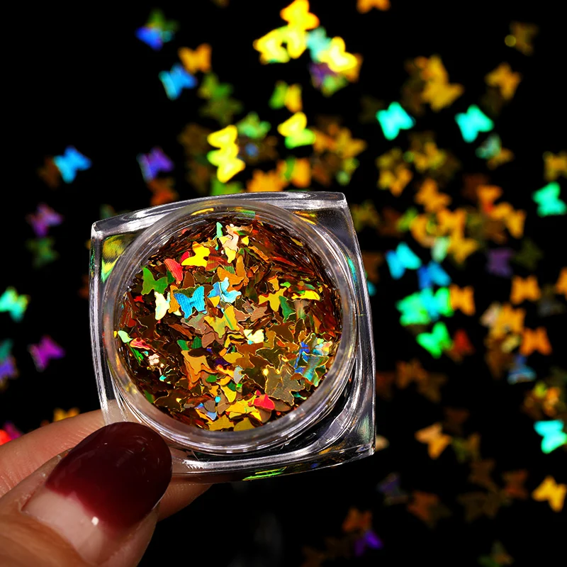 Блеск для ногтей в форме бабочки микро-лазер звезда хлопья 3D серебряные золотые