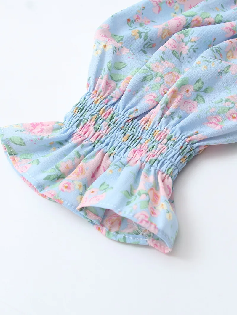 

2021 Women Autumn Long Dress Flower Pattern Square Neck Long Sleeve Boho Women Dress Vestidos