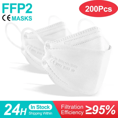 5-200 шт KN95 Mascarillas FFP2 Negras ffp2mask одобренный CE FPP2 Homologada 5 слоев многоразовые респиратор маски для лица Черный