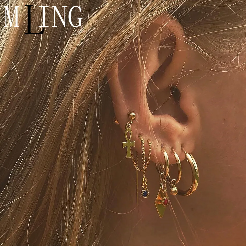 Женские винтажные серьги из сплава со стразами MLING 5 шт./компл. золотые | Украшения