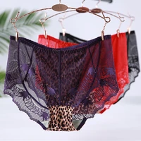 womens panties large sizes sexy transparent leopard printing underwear ultra thin mesh lingerie female high waist briefs 117