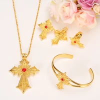 new fashion retro zircon pendant necklace earrings ring gold color charm jewelry sets african arab jewelry gifts