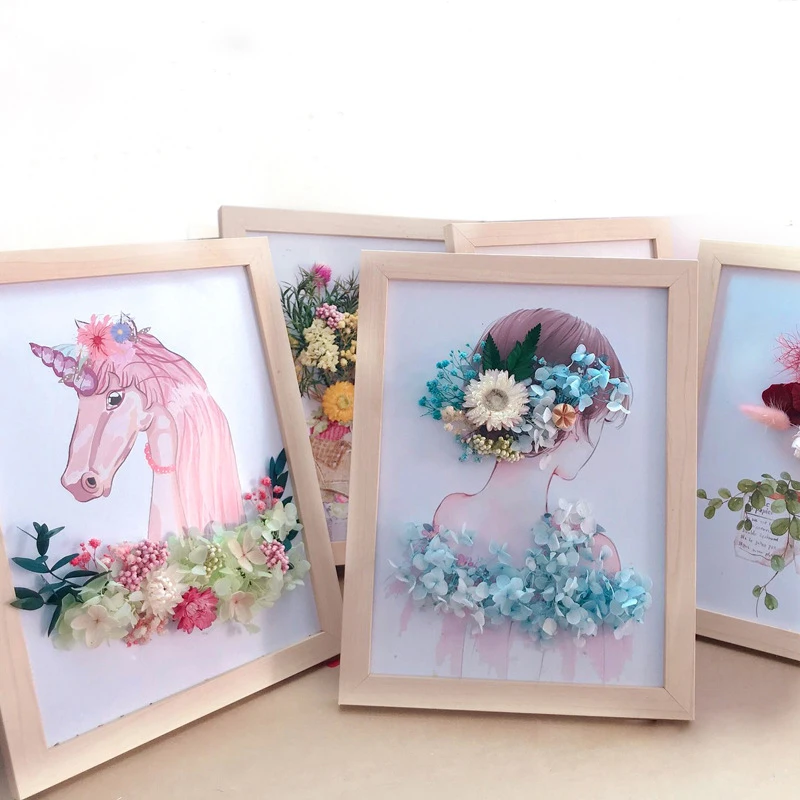 

3D Dried Flowers Photo Frame Handmade Wooden DIY Wedding Wall Decoration Picture Frames Home Office Desktop Decorative Crafts