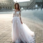 Великолепное Кружевное платье с аппликацией, прозрачное кружевное свадебное платье с длинными рукавами и кристаллами, сексуальные свадебные платья