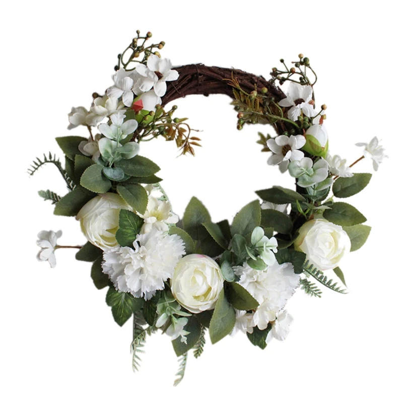 

Peony Wreath Flower Wreaths for front Door Peonies with Green Leaves Spring Wreath for Halloween Christmas Wedding Wall