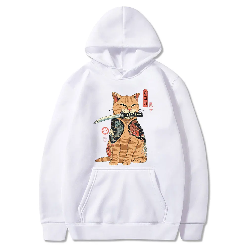 Пуловер с японским котом аниме самурайский меч толстовки новинка 2020 мужская