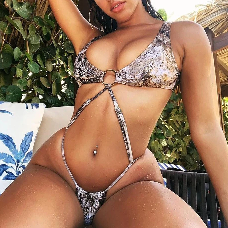 Новинка 2020 слитный купальник со змеиным принтом женские стринги женский