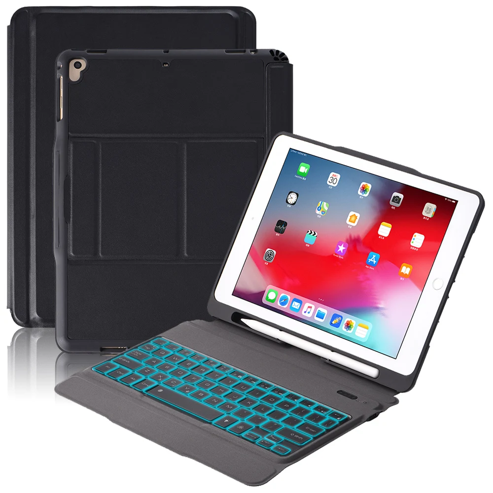 3 Bluetooth клавиатура с из искусственной кожи чехол для iPad Air 1 2 iPad Pro 9,7 дюймов Bluetooth клавиатура 7 цветов с подсветкой водонепроницаемый - Цвет: 3