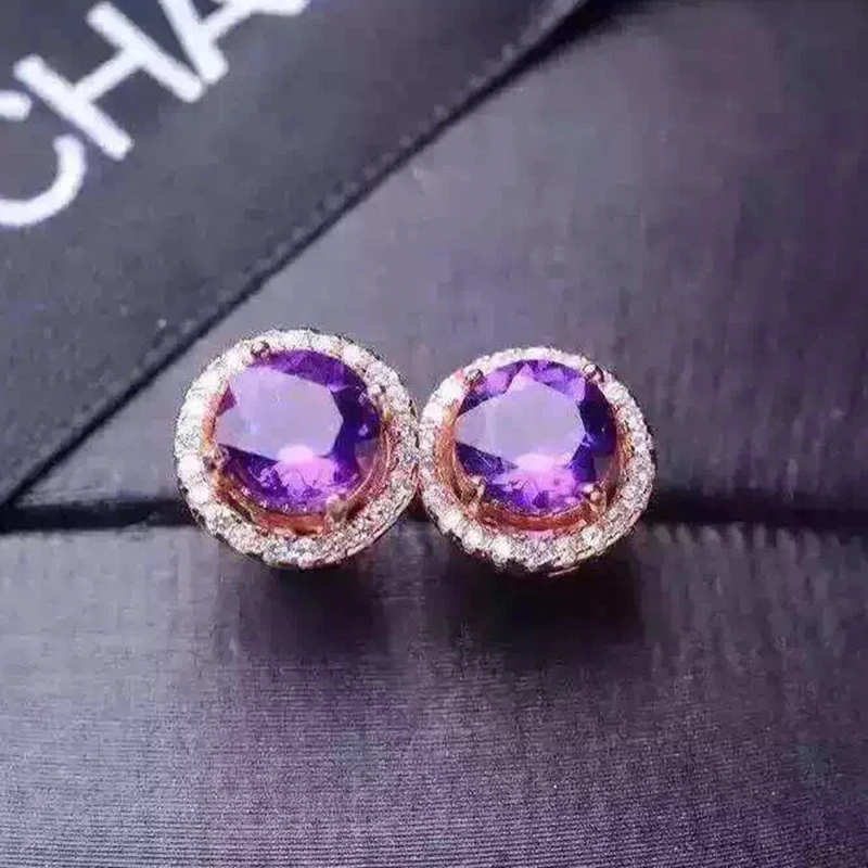 Простые Дизайнерские серьги с аметистом из чистого серебра 925 пробы натуральный