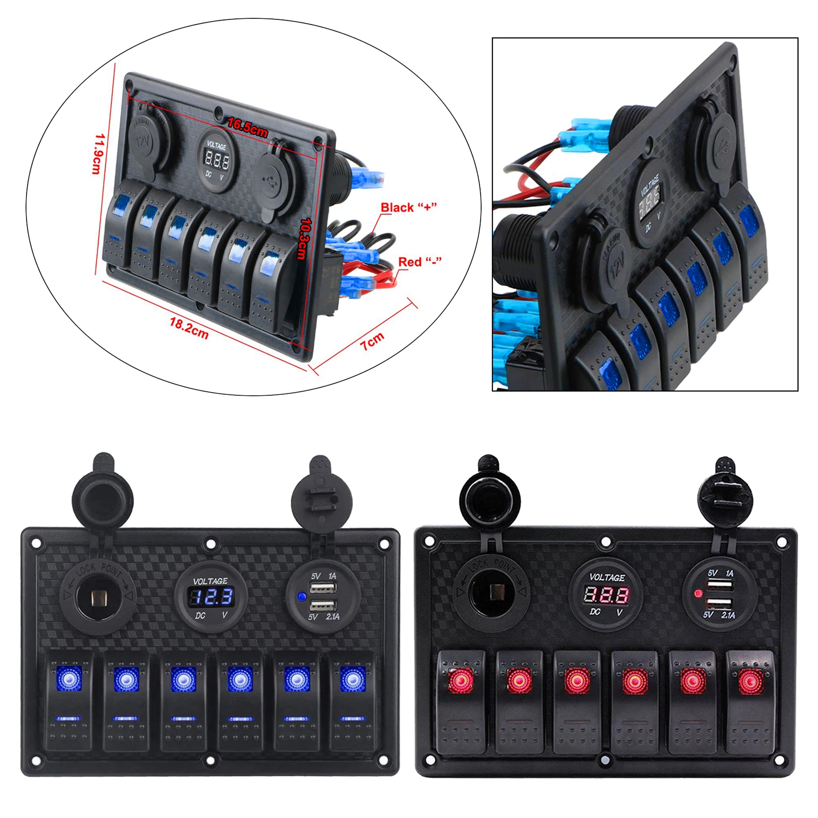 

Waterproof Digital Voltmeter Dual USB Port 12V 24V Outlet Combination Car LED Rocker Switch Panel for Marine Boat Car Truck