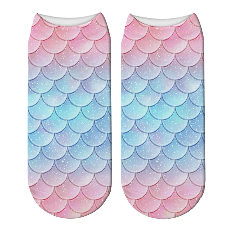Новая мода Русалка 3D печатных короткие носки забавные летние пляжные рыбьей