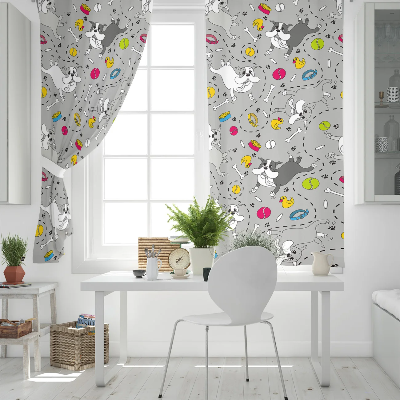 Занавеска на окна с изображением милой таксы из мультфильма утки тканевая