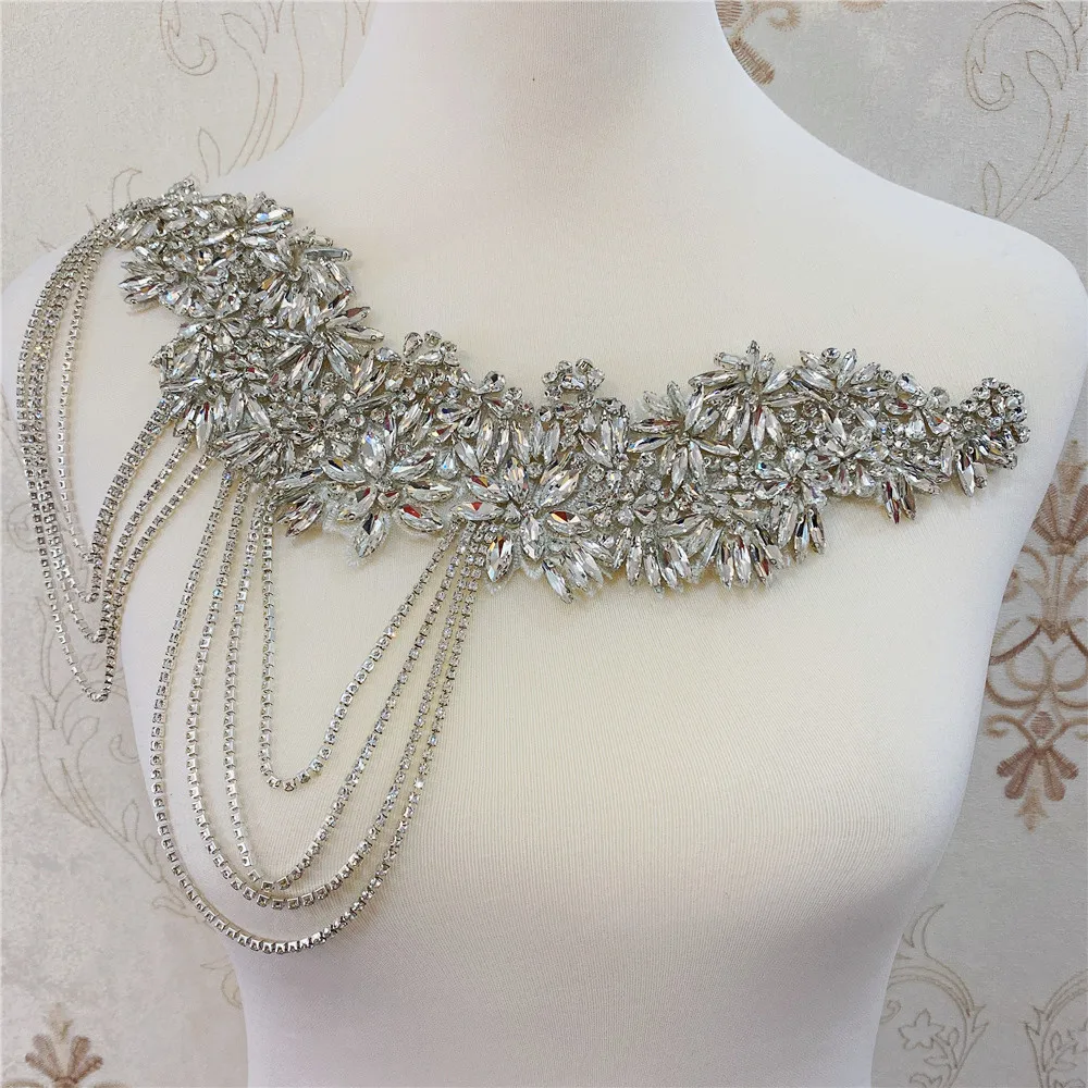 1шт. Горячий накладной аппликация с ринестонами для свадебного платья, вечернего наряда. Дизайн с бриллиантами.