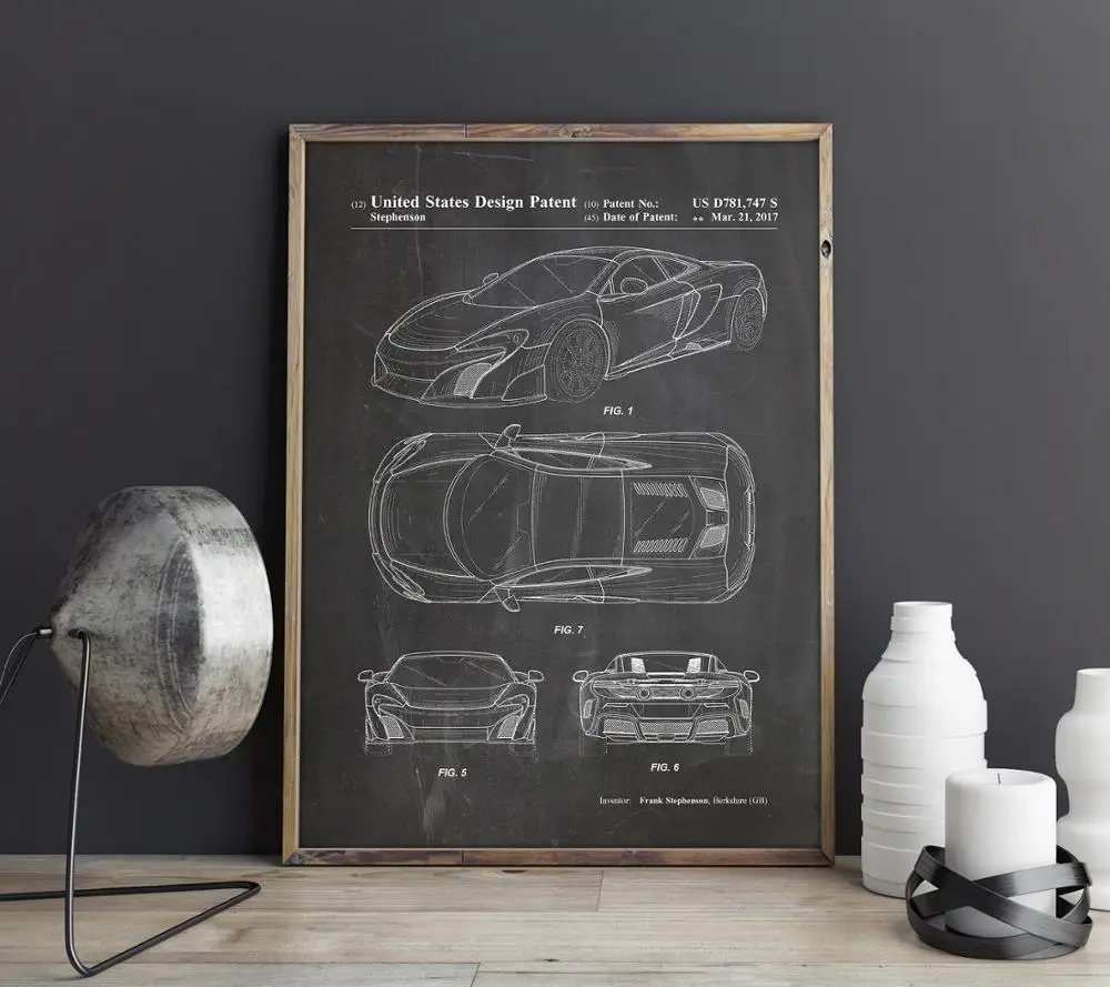 Патент на машину для McLaren художественный спортивный автомобиль холст настенный