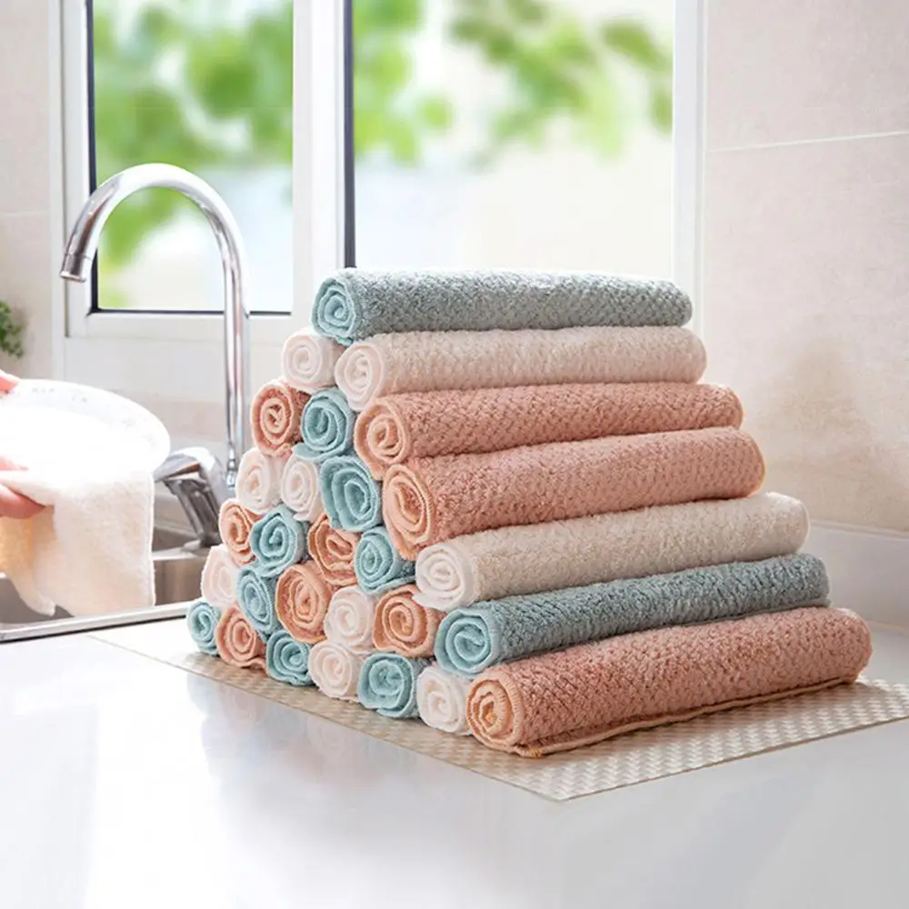 

24PCS Pure Color Velvet Fish Rag Non-hair Absorbing Cloth Household Dish Cloth Wipe Tablecloth Hand Towel Clean Sink