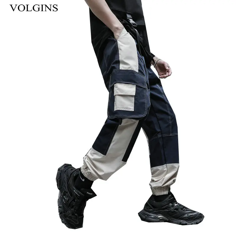 

Streetwear 2020 New Patchwork Mens Cargo Pants Sweatpants Joggers Trousers Hip Hop Fashion Loose Full Length Pants Men