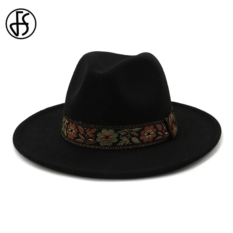 FS шляпа с широкими полями декоративным цветочным рисунком и ленточной