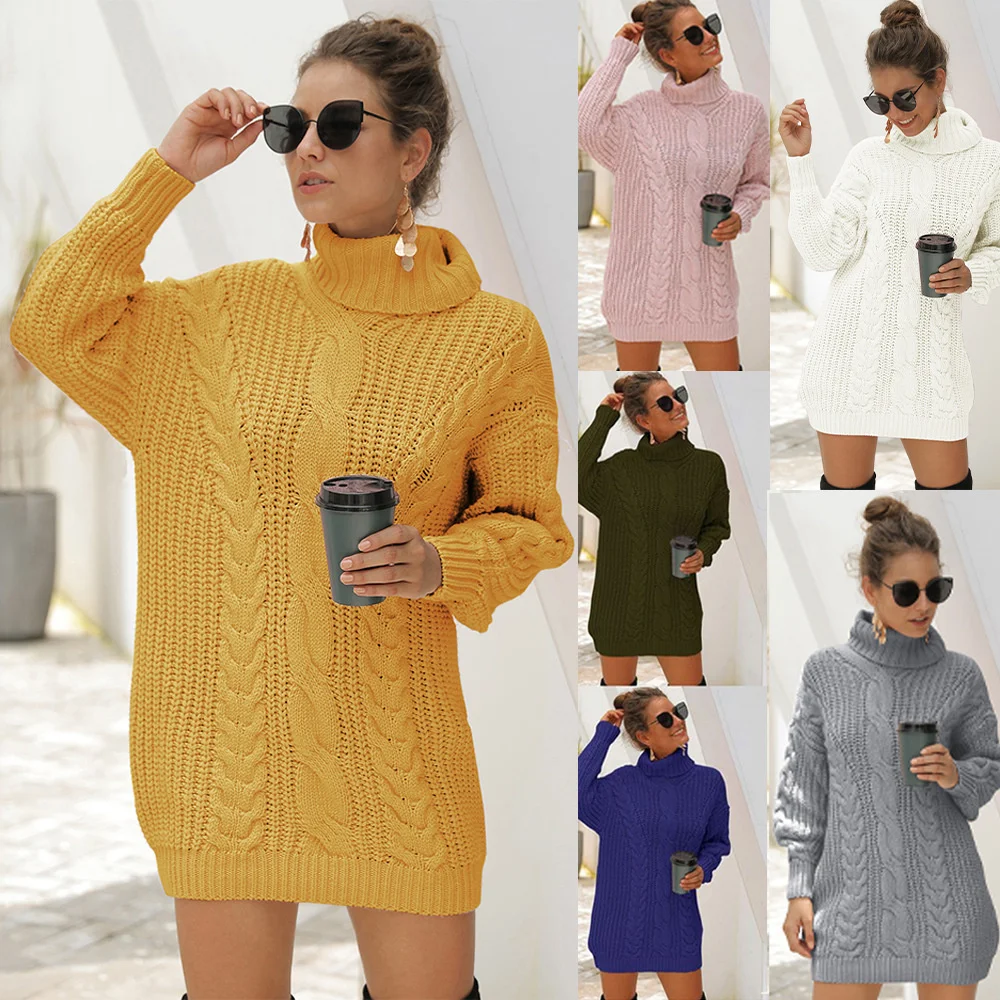 

Thick Needle of Women's Wear of Autumn Winter New Style Sets Head in Long High Neck Knitting Sweater of Hemp Flower