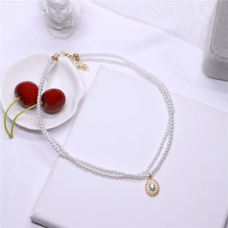 

Vintage Baroque Palace Style Necklace Double Pearl Necklace Fashion Clavicle Chain Choker Female Necklace Jewelry Wholesale
