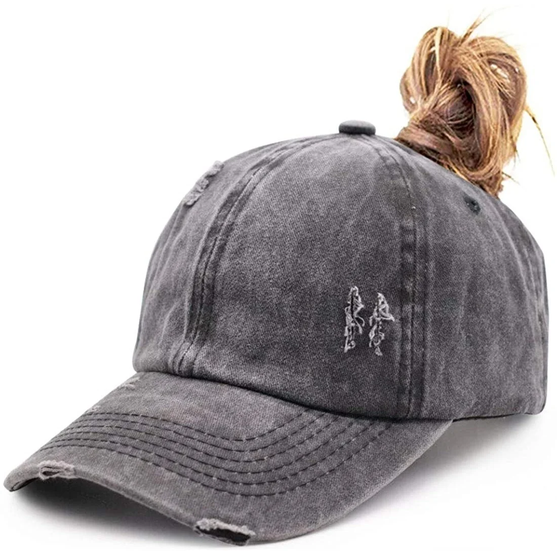 

Ponytail Baseball Cap for Womens Adjustable Vintage Trucker Washed Hat Distressed High Mesh Messy Bun Velcro Ponycap
